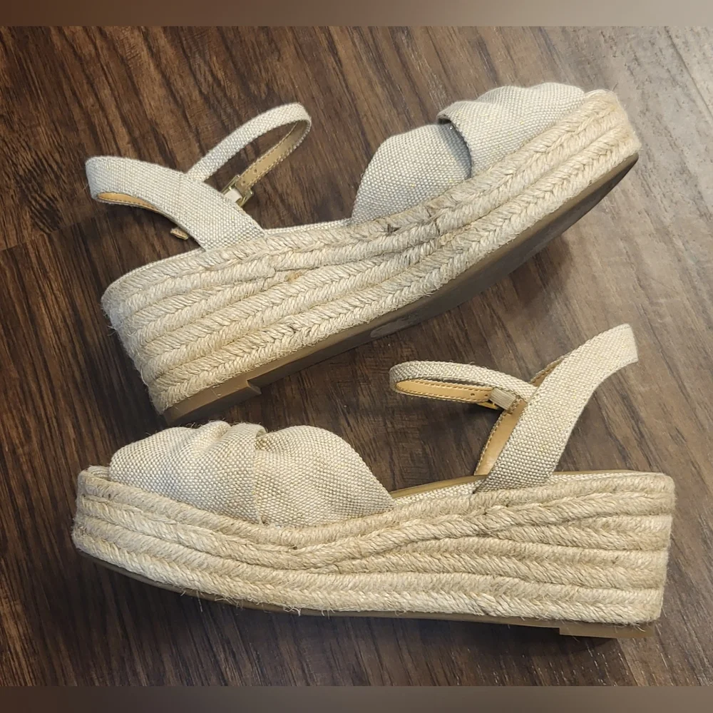 Talbots Natalie Twist Open Toe Canvas Espadrille Strappy Wedge Sandals Size 7